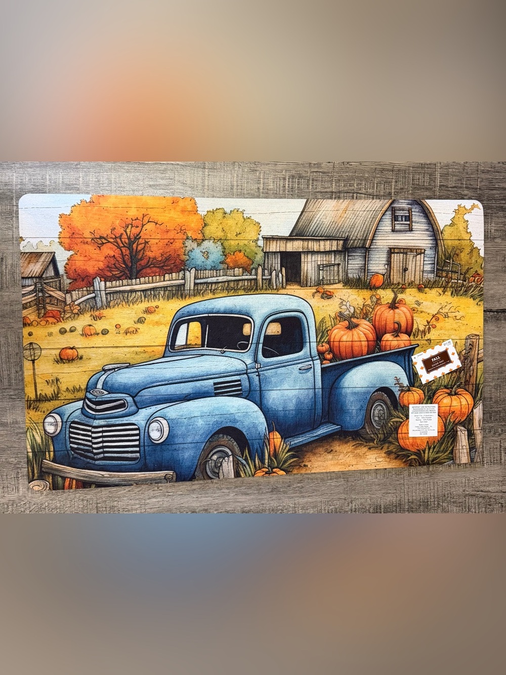 Vintage Blue Truck Fall Doormat - Autumn Pumpkin Farm Design